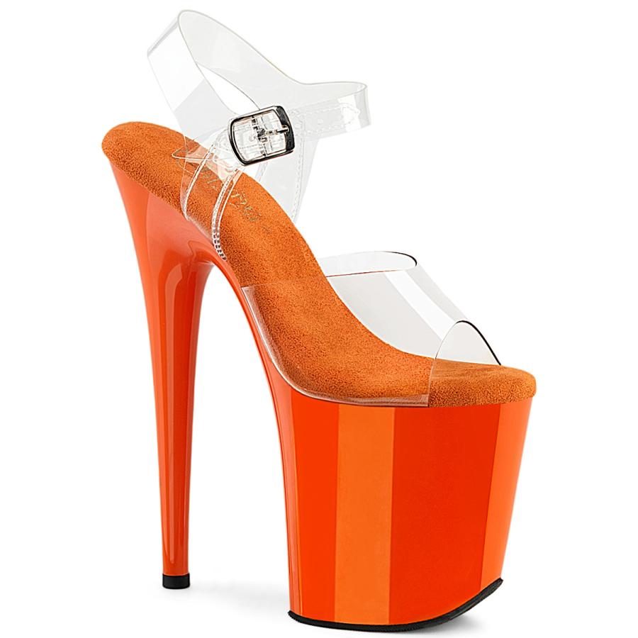 Pleaser プリーザー ヒール 20cm 厚底 サンダル ポールダンス 用 ヒール クリア アンクルストラップ 大きいサイズ 対応 オレンジ 靴 シューズ FLAMINGO-808 取寄 | Pleaser