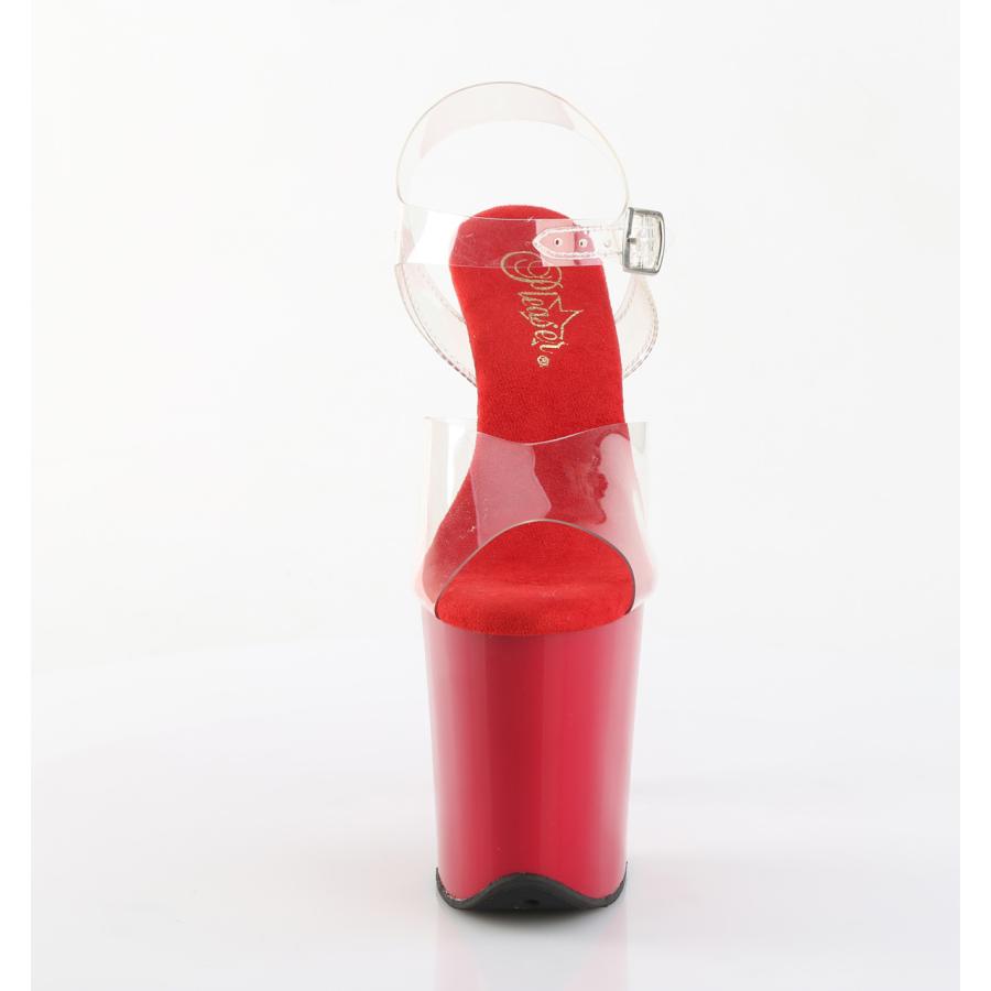 Pleaser プリーザー 20cmヒール クリアストラップサンダル FLAMINGO-808 クリア 赤 レッド ポールダンスヒール アンクルストラップ 大きいサイズ対応 取寄 | Pleaser | 01