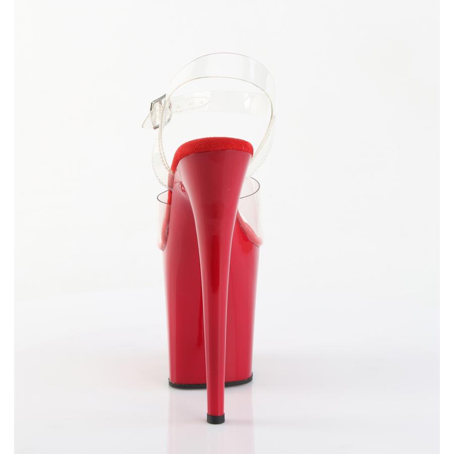 Pleaser プリーザー 20cmヒール クリアストラップサンダル FLAMINGO-808 クリア 赤 レッド ポールダンスヒール アンクルストラップ 大きいサイズ対応 取寄 | Pleaser | 03