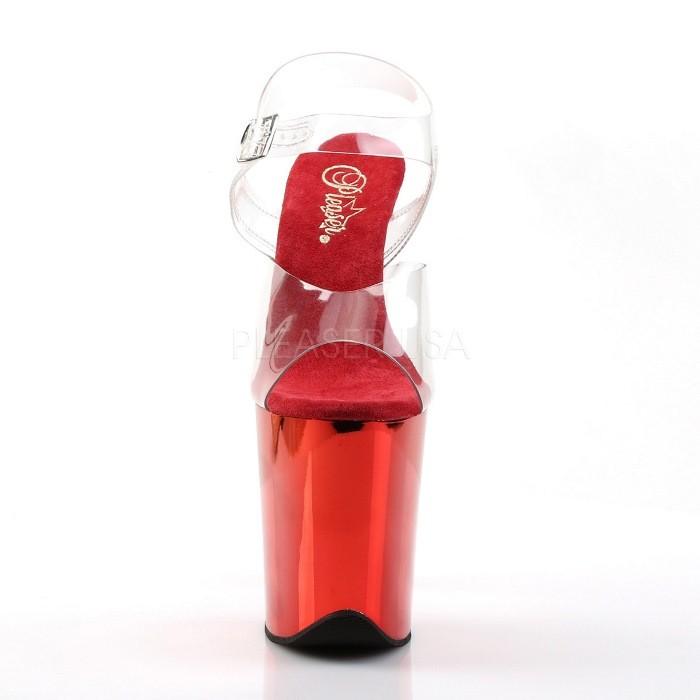 20 cm ヒール 高め 厚底 キャバ サンダル Pleaser プリーザー 大きいサイズ 靴 超厚底 ハイヒール ストラップ クリア 赤 レッド クロム レディース メンズ 取寄 | Pleaser | 01