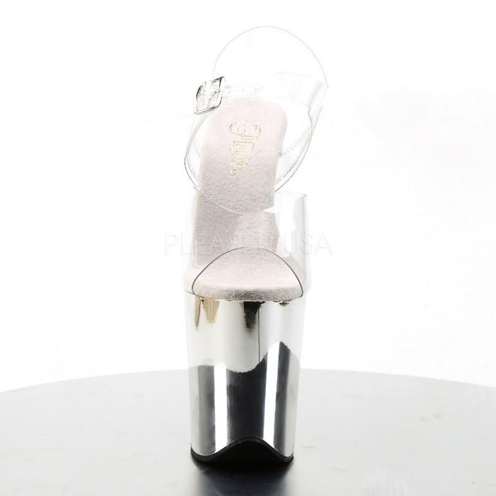 20 cm ヒール 厚底 キャバ サンダル Pleaser プリーザー 大きいサイズ 靴 超厚底 ハイヒール ストラップ クリア 銀色 シルバー クロム レディース メンズ 取寄 | Pleaser | 01