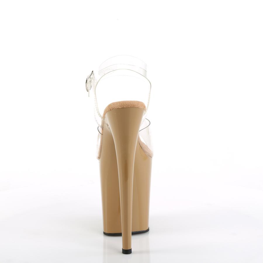 Pleaser プリーザー ヒール 20cm 厚底 サンダル ポールダンス 用 ヒール クリア アンクルストラップ 大きいサイズ 対応 ブラウン ピンヒール FLAMINGO-808 取寄 | Pleaser | 03