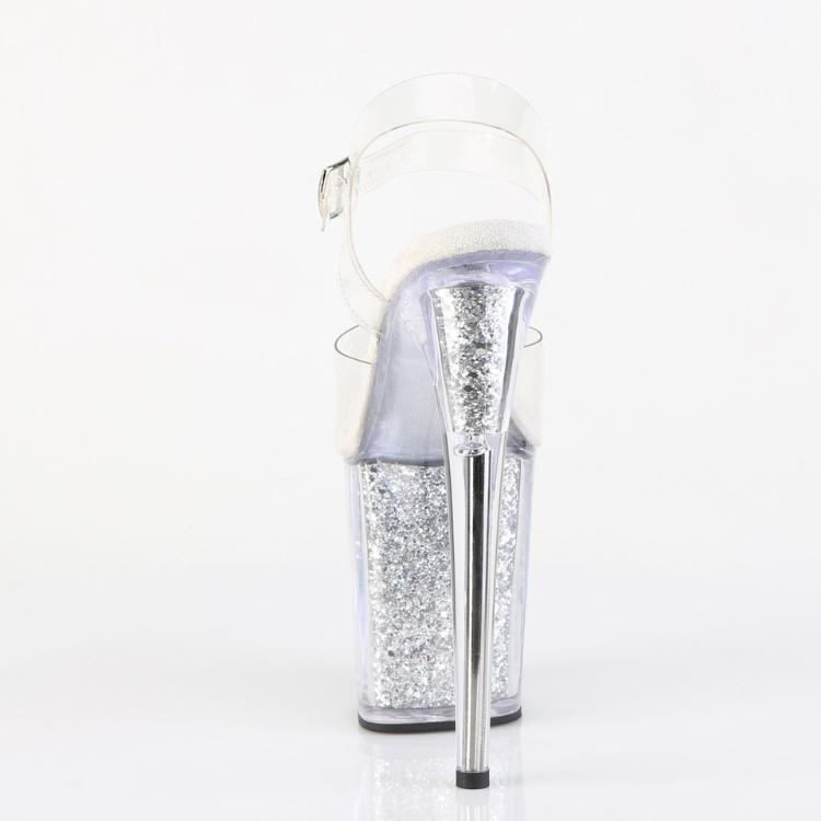 20cm ヒール 高め 厚底 キャバ サンダル Pleaser プリーザー 大きいサイズ 靴 超厚底 ハイヒール ストラップ ラメ クリア 銀色 シルバー レディース メンズ 取寄 | Pleaser | 03