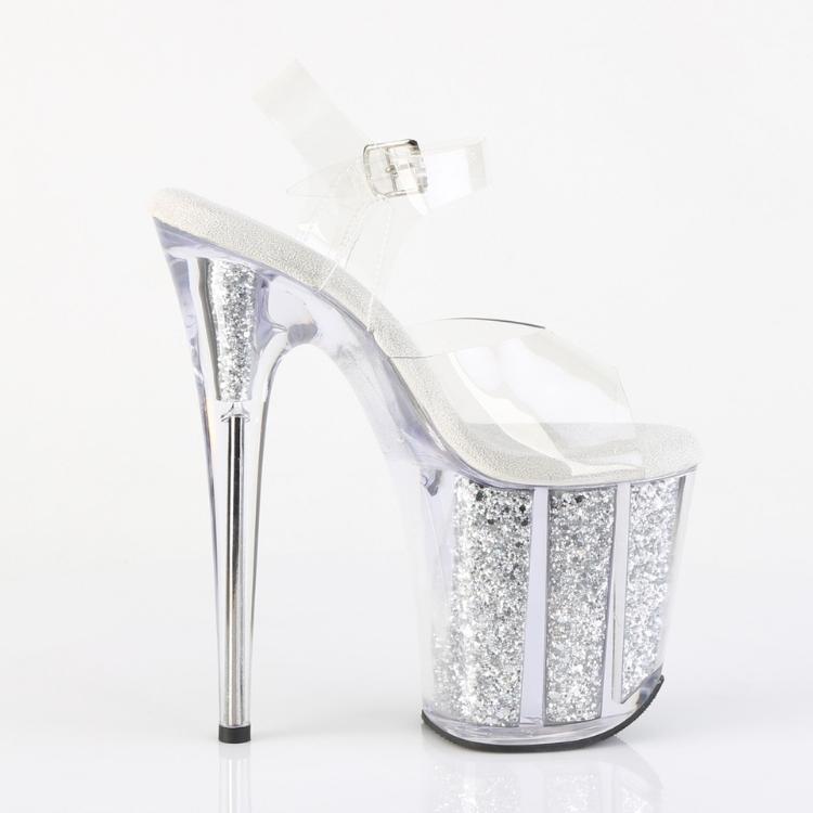 20cm ヒール 高め 厚底 キャバ サンダル Pleaser プリーザー 大きいサイズ 靴 超厚底 ハイヒール ストラップ ラメ クリア 銀色 シルバー レディース メンズ 取寄 | Pleaser | 04