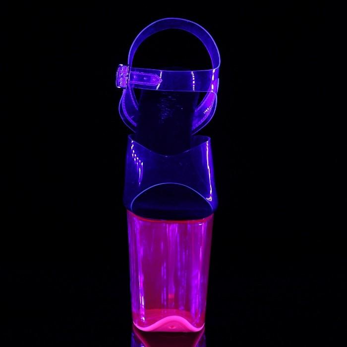 20 cm ヒール 厚底 キャバ サンダル Pleaser プリーザー 大きいサイズ ハイヒール ピンヒール ストラップ ブラックライト ネオン クリア ホットピンク 取寄 | Pleaser | 01