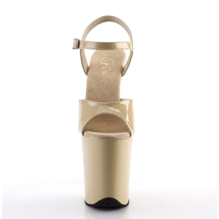 20cm ヒール 厚底 キャバ サンダル Pleaser プリーザー 大きいサイズ 靴 超厚底 ハイヒール ピンヒール ストラップ クリーム色 エナメル レディース メンズ 取寄 | Pleaser | 01