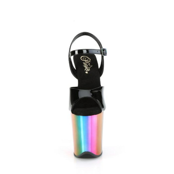 Pleaser プリーザー キャバ ヒール サンダル 厚底 レディース メンズ 20 cm ヒール 黒 ブラック レインボー エナメル ハイヒール ピンヒール 大きいサイズ 取寄 | Pleaser | 01