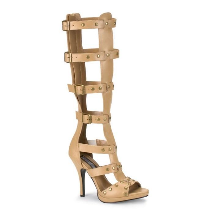 Pleaser プリーザー サンダル 11.5cm ヒール タン つや消し 合皮 グラディエーター オープントゥ ハイヒール レディース メンズ 大きいサイズ 小さいサイズ 取寄 | Pleaser