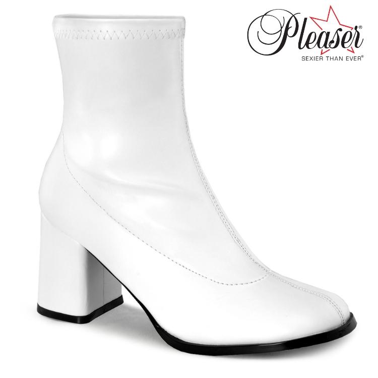 7615円 80 以上節約 ショートブーツ レディース メンズ ローヒール ストレッチ 太ヒール 大きいサイズ 小さいサイズ Pleaser プリーザー 8cm ヒール 白 ホワイト つや消し 取寄