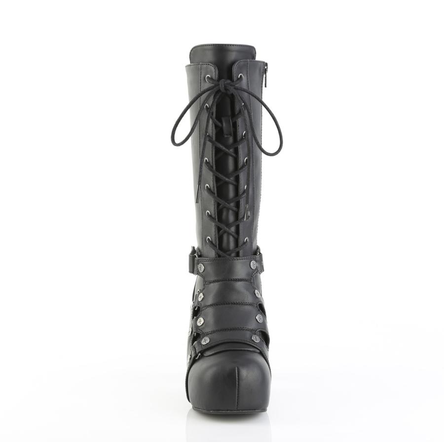 demonia デモニア 厚底 ブーツ ミドルブーツ 厚底 9.5cm ヒール 黒 ブラック ビーガンレザー つや消し 大きいサイズ V系 ゴシック ゴスロリ GOTHIKA-152 取寄 | Pleaser | 01