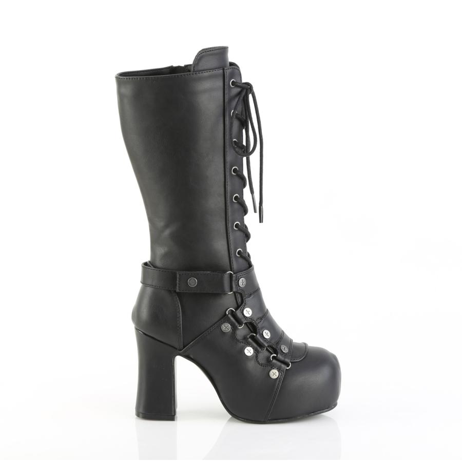demonia デモニア 厚底 ブーツ ミドルブーツ 厚底 9.5cm ヒール 黒 ブラック ビーガンレザー つや消し 大きいサイズ V系 ゴシック ゴスロリ GOTHIKA-152 取寄 | Pleaser | 04