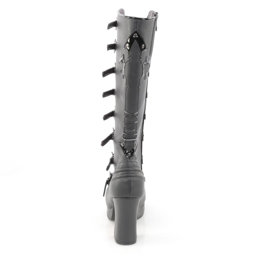 demonia デモニア 厚底ブーツ ロングブーツ 9.5cm ヒール プラットフォーム 黒 ブラック ビーガンレザー 合皮 つや消し オープンフロント ゴス GOTHIKA-160 取寄 | Pleaser | 03