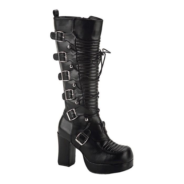 demonia デモニア ロングブーツ 9.5 cm ヒール 黒 ブラック 合皮 