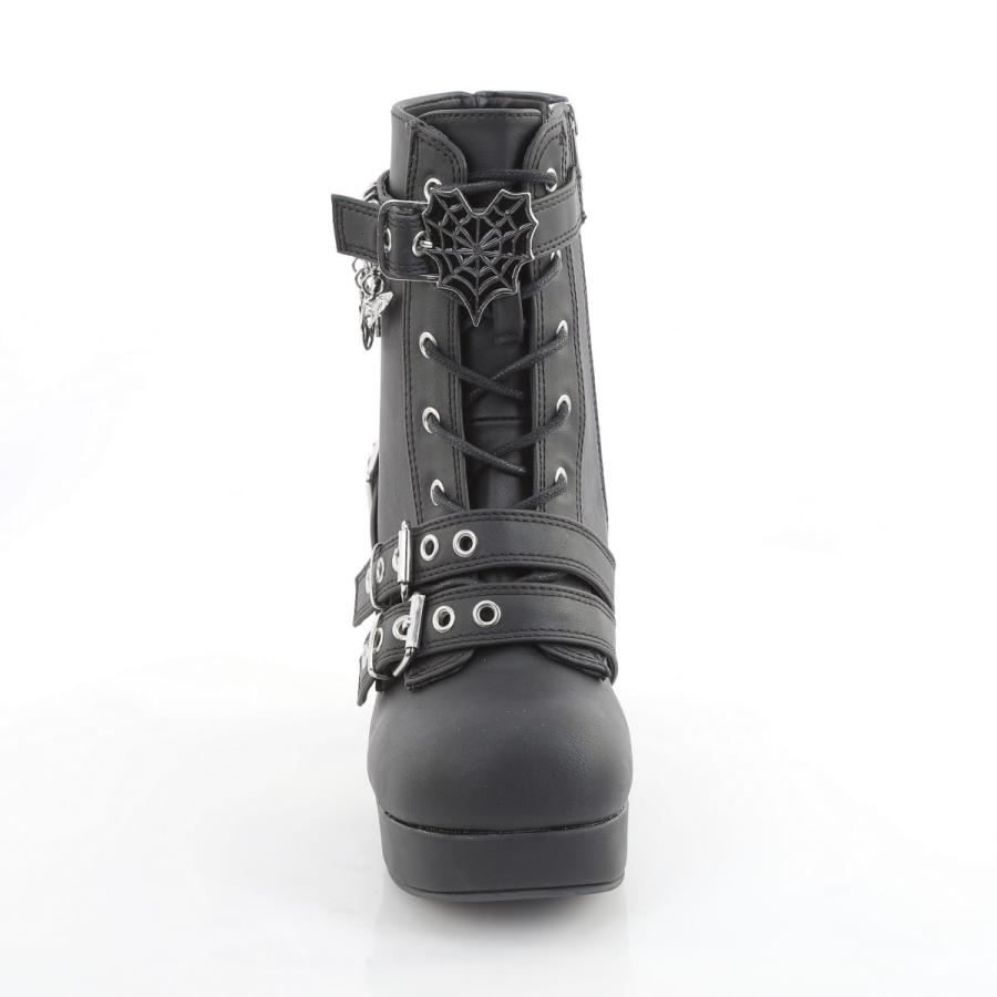 demonia デモニア 厚底 ブーツ アンクル ショートブーツ 9.5cm ヒール 黒 ブラック ビーガンレザー レースアップ 大きいサイズ シューズ 靴 GOTHIKA-66 取寄 | Pleaser | 01