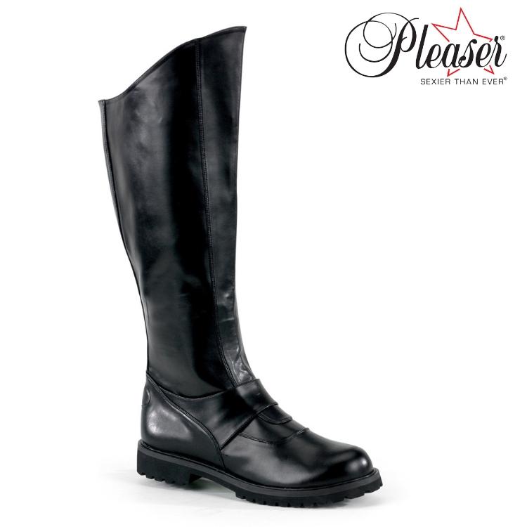 Pleaser プリーザー ロングブーツ メンズ ラウンドトゥ 2.5cm ブロックヒール 黒 ブラック つや消し ワイドな筒周り プラスサイズ ローヒール 大きいサイズ 取寄 | Pleaser