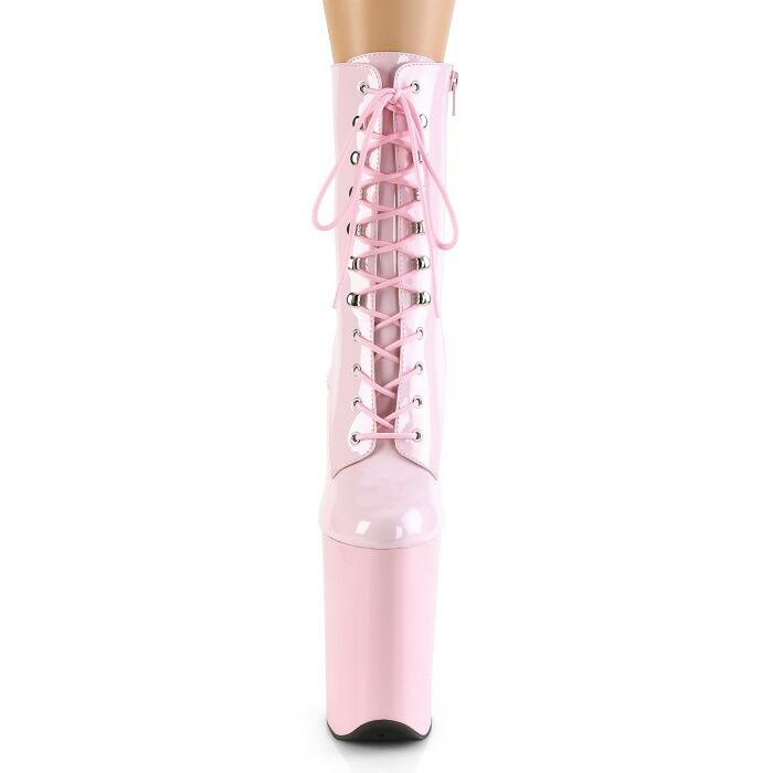 Pleaser プリーザー ショートブーツ 厚底 23cm ヒール ブーツ ハイヒール エナメル 桃色 ピンク 超厚底 編み上げ レースアップ 大きいサイズ 靴 シューズ 取寄｜dimples｜02