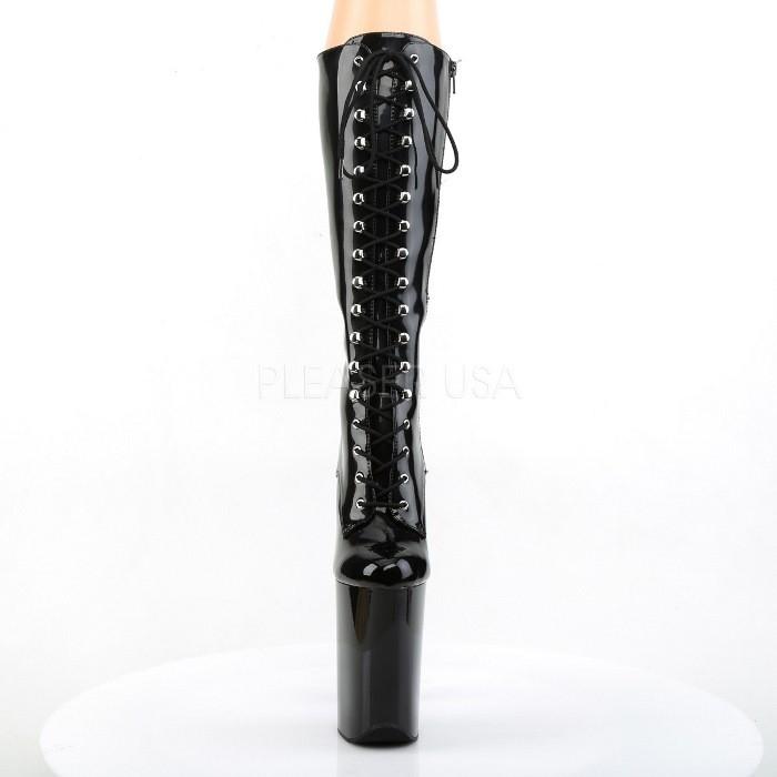 Pleaser プリーザー ロングブーツ 厚底 23 cm ヒール ブーツ ハイヒール ピンヒール エナメル 黒 ブラック 超厚底 編み上げ レースアップ 大きいサイズ 靴 取寄 | Pleaser | 01