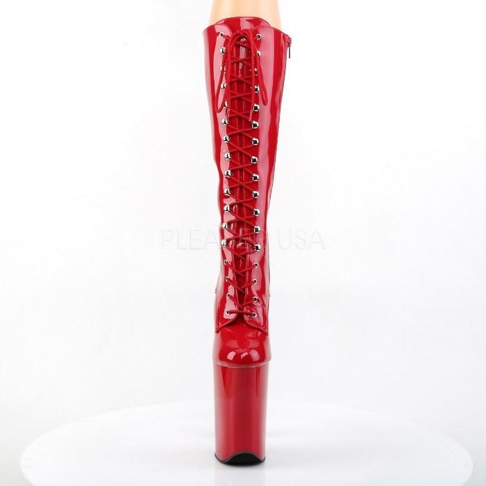 Pleaser プリーザー ロングブーツ 厚底 23 cm ヒール ブーツ ハイヒール ピンヒール エナメル 赤 レッド 超厚底 編み上げ レースアップ 大きいサイズ 靴 取寄 | Pleaser | 01