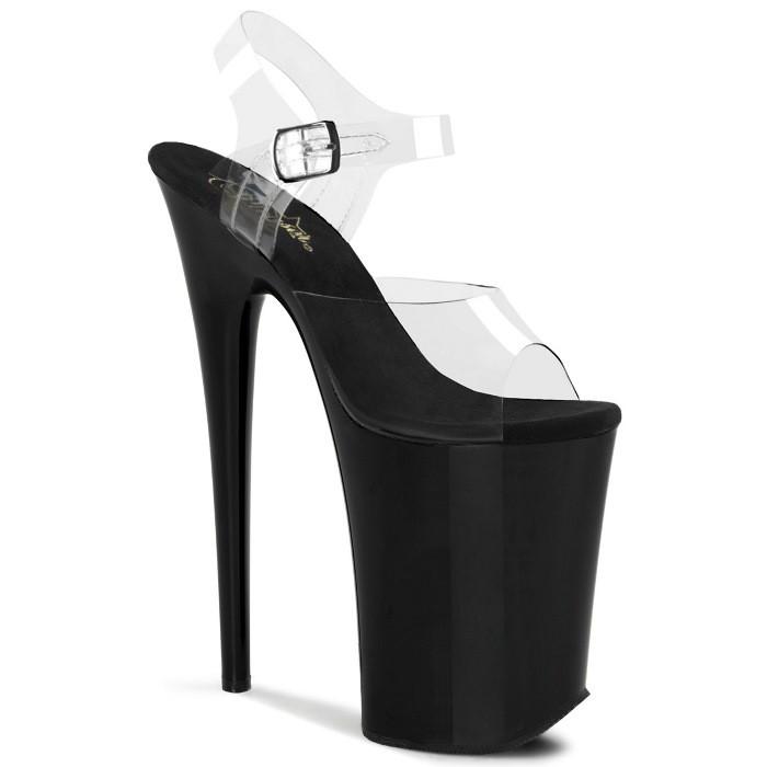 Pleaser プリーザー サンダル 23 cm ヒール クリア 黒 ブラック ストラップ ベルト オープントゥ ハイヒール ピンヒール レディース メンズ 大きいサイズ 取寄 | Pleaser