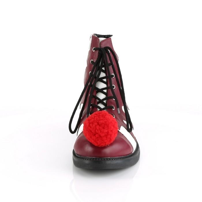 Pleaser プリーザー ローヒール ショートブーツ メンズ 2.5cm ヒール 低め 白 ホワイト バーガンディー ピエロデザイン 編み上げ ジッパー 靴 大きいサイズ 取寄 | Pleaser | 01