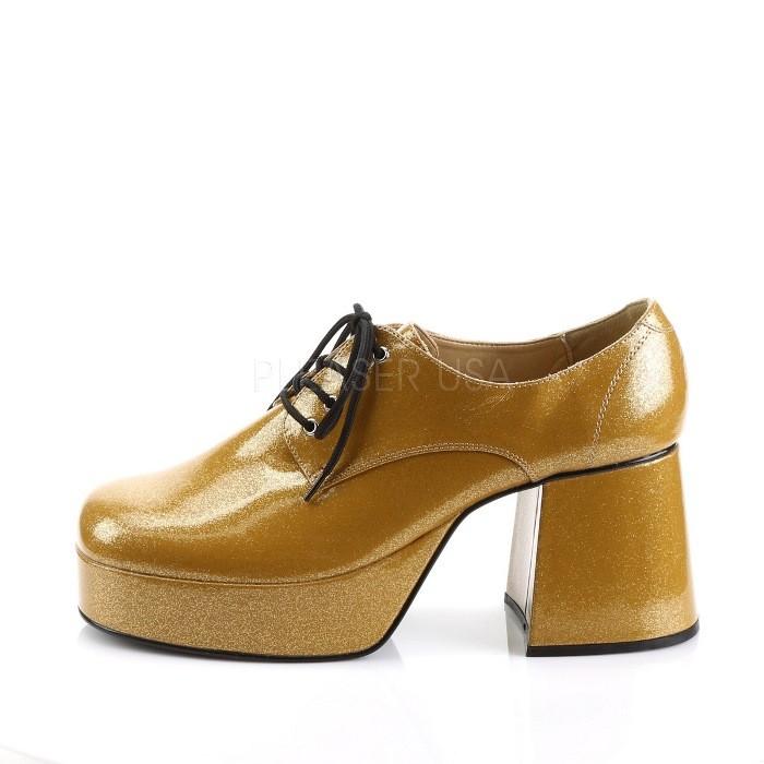 Pleaser プリーザー ローファー パンプス メンズ 9 cm ヒール 金色 ゴールド ラメ 太ヒール ブロックヒール レースアップ 厚底 靴 男性 大きいサイズ 取寄 | Pleaser | 02