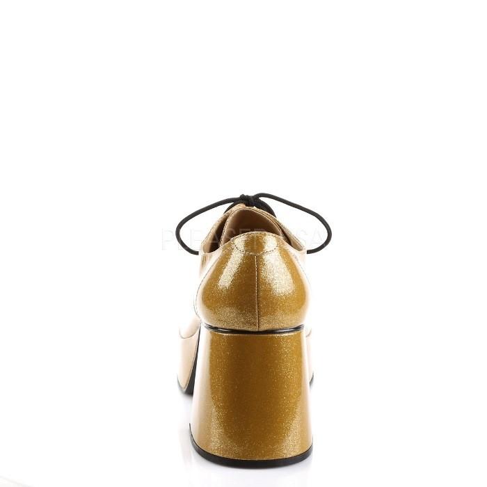 Pleaser プリーザー ローファー パンプス メンズ 9 cm ヒール 金色 ゴールド ラメ 太ヒール ブロックヒール レースアップ 厚底 靴 男性 大きいサイズ 取寄 | Pleaser | 03