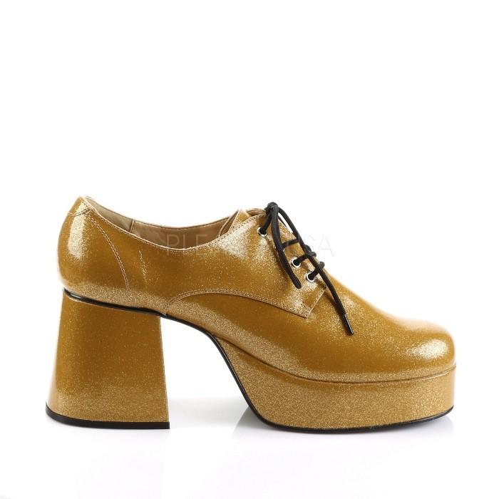 Pleaser プリーザー ローファー パンプス メンズ 9 cm ヒール 金色 ゴールド ラメ 太ヒール ブロックヒール レースアップ 厚底 靴 男性 大きいサイズ 取寄 | Pleaser | 04