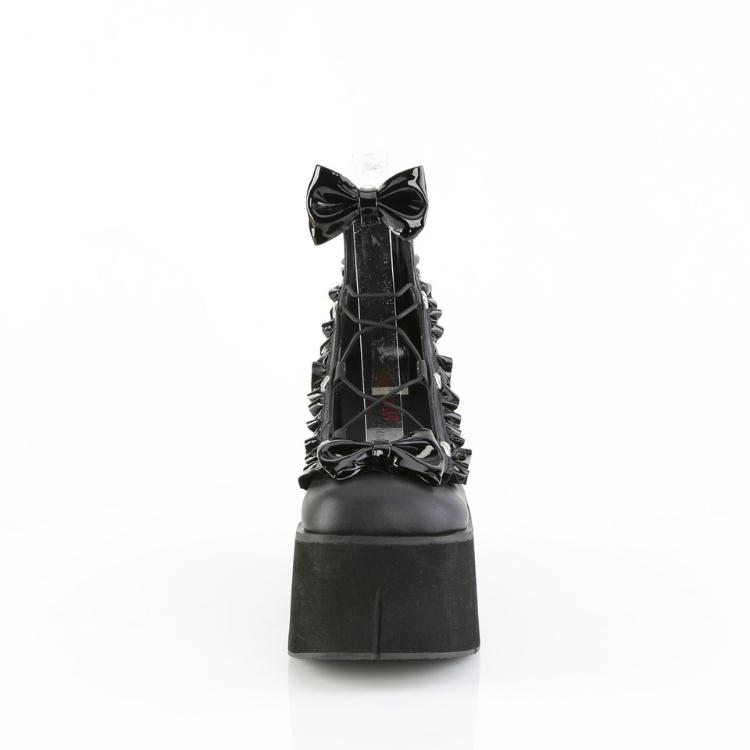 demonia デモニア パンプス 厚底 ウェッジソール 11cm 12cm ヒール 黒 ブラック 合皮 リボン アンクルストラップ 大きいサイズ 厚底靴 ローファー KERA-18 取寄 | Pleaser | 01
