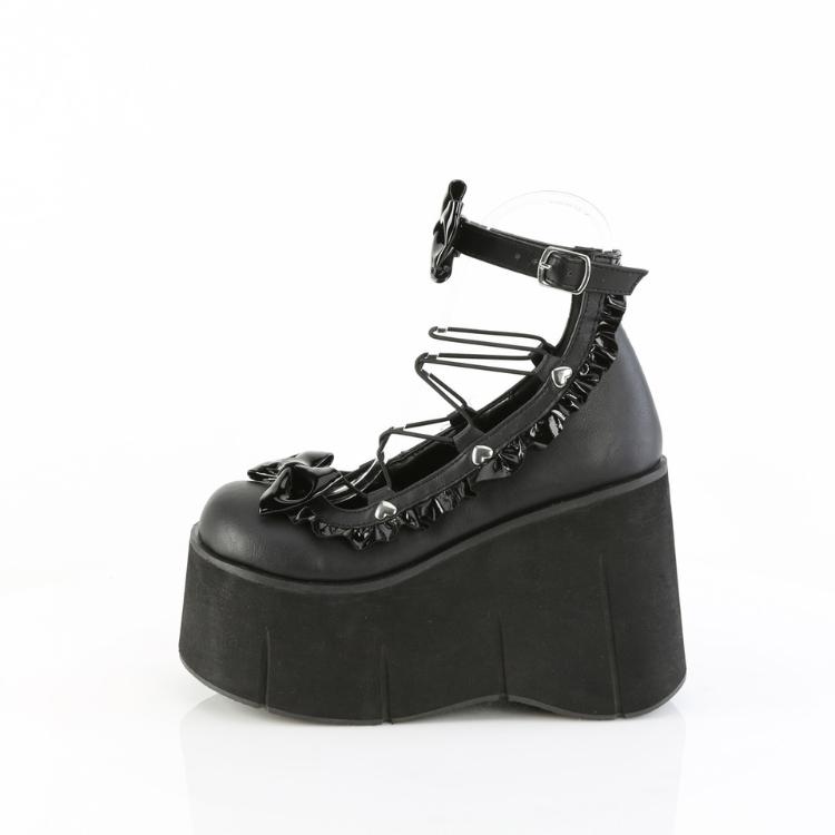 demonia デモニア パンプス 厚底 ウェッジソール 11cm 12cm ヒール 黒 ブラック 合皮 リボン アンクルストラップ 大きいサイズ 厚底靴 ローファー KERA-18 取寄 | Pleaser | 02