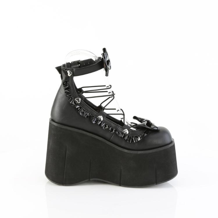 demonia デモニア パンプス 厚底 ウェッジソール 11cm 12cm ヒール 黒 ブラック 合皮 リボン アンクルストラップ 大きいサイズ 厚底靴 ローファー KERA-18 取寄 | Pleaser | 04