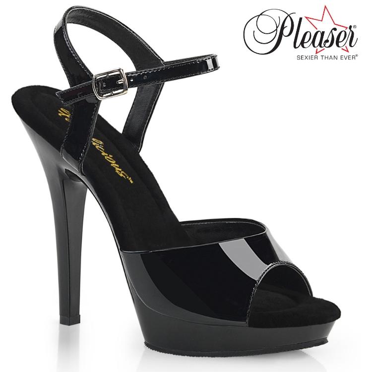 Pleaser プリーザー キャバ ヒール サンダル 黒 ブラック エナメル 13 cm ヒール 高め レディース メンズ ストラップ ピンヒール ハイヒール 大きいサイズ 取寄 | Pleaser