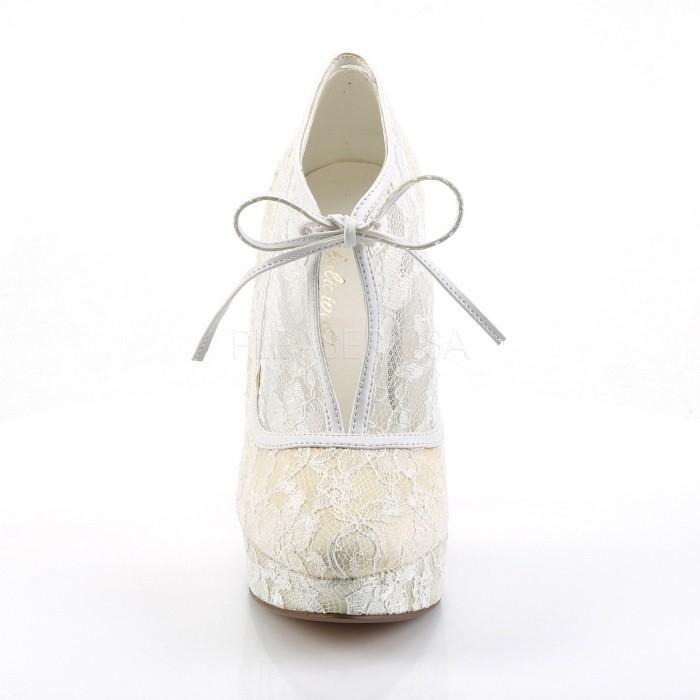 Pleaser プリーザー ブーティー ヒール 厚底 レディース メンズ 13 cm ヒール アイボリー サテン レース リボン付き 靴 シューズ ハイヒール 大きいサイズ 取寄 | Pleaser | 01