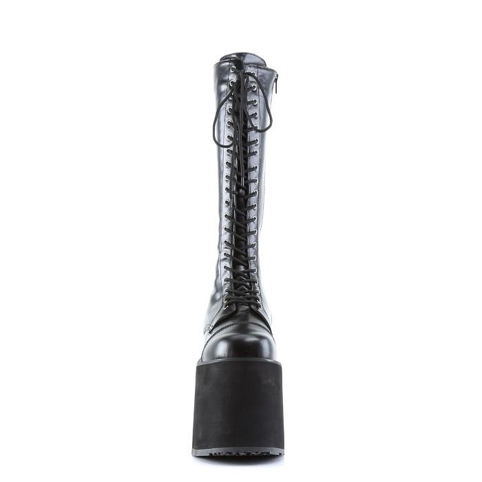 demonia デモニア ロングブーツ 厚底 ラバーソール 14.5 cm ヒール 黒 ブラック 合皮 フェイクレザー 編み上げ レースアップ 大きいサイズ 超厚底 メンズ 取寄 | Pleaser | 01