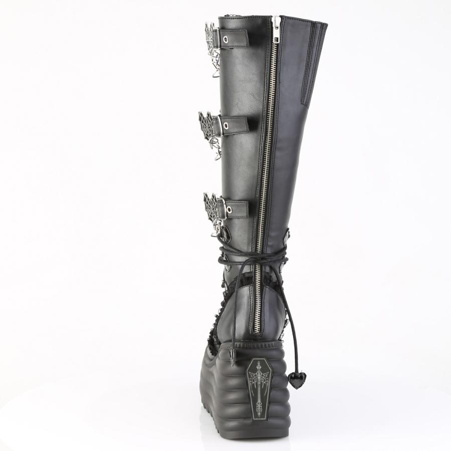 demonia デモニア 厚底ブーツ ロングブーツ 11.5cm プラットフォーム ウェッジソール 黒 ブラック ビーガンレザー 合皮 つや消し パンク ロック MORTE-215 取寄 | Pleaser | 03