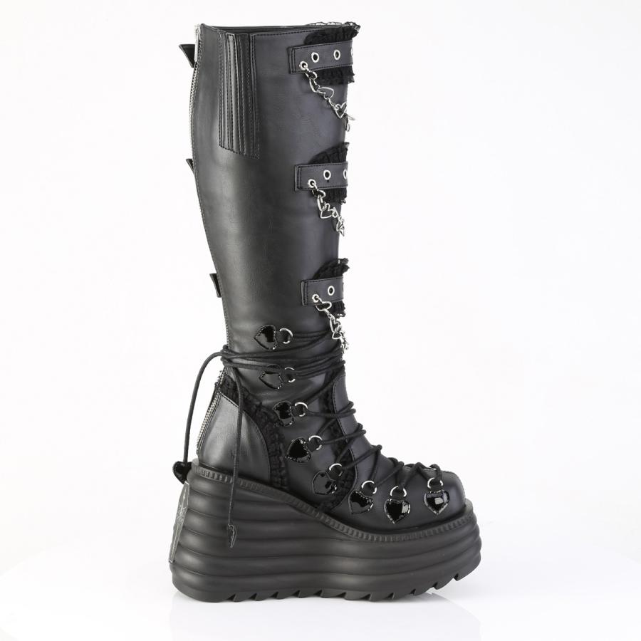 demonia デモニア 厚底ブーツ ロングブーツ 11.5cm プラットフォーム ウェッジソール 黒 ブラック ビーガンレザー 合皮 つや消し パンク ロック MORTE-215 取寄 | Pleaser | 04