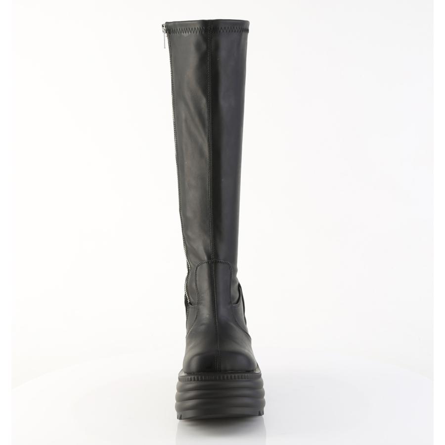 demonia デモニア 厚底 ブーツ ロングブーツ 11.5cm ヒール ウェッジソール 黒 ブラック ビーガンレザー つや消し ストレッチ V系 シューズ 靴 MORTE-300 取寄 | Pleaser | 01