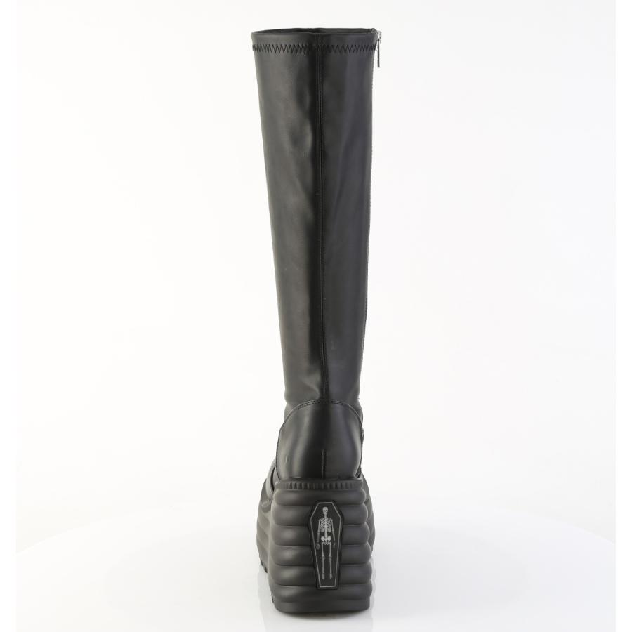 demonia デモニア 厚底 ブーツ ロングブーツ 11.5cm ヒール ウェッジソール 黒 ブラック ビーガンレザー つや消し ストレッチ V系 シューズ 靴 MORTE-300 取寄 | Pleaser | 03