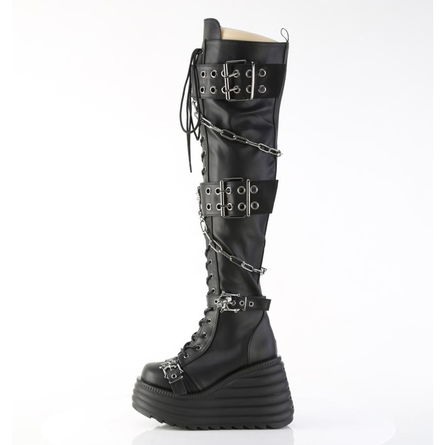 demonia デモニア ブーツ 厚底ブーツ ニーハイブーツ サイハイブーツ 厚底 11.5cm 黒 ブラック ビーガンレザー 合皮 編み上げ 大きいサイズ MORTE-312 取寄 | Pleaser | 02