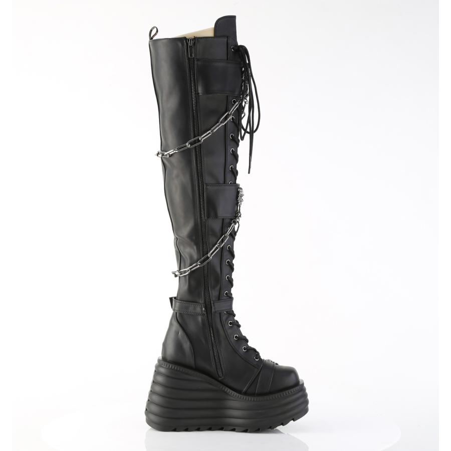 demonia デモニア ブーツ 厚底ブーツ ニーハイブーツ サイハイブーツ 厚底 11.5cm 黒 ブラック ビーガンレザー 合皮 編み上げ 大きいサイズ MORTE-312 取寄 | Pleaser | 04