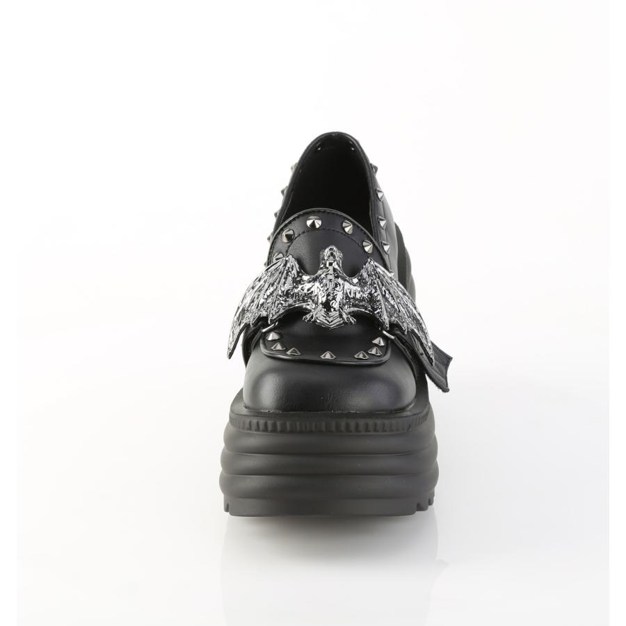 demonia デモニア 厚底 ローファー 11.5cm プラットフォーム ウェッジソール 黒 ブラック ビーガンレザー 合皮 つや消し 大きいサイズ ゴシック MORTE-56 取寄 | Pleaser | 01
