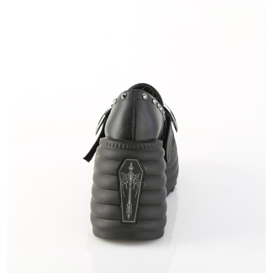 demonia デモニア 厚底 ローファー 11.5cm プラットフォーム ウェッジソール 黒 ブラック ビーガンレザー 合皮 つや消し 大きいサイズ ゴシック MORTE-56 取寄 | Pleaser | 03