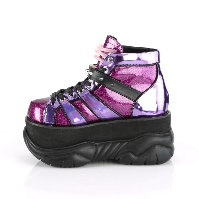 demonia デモニア スニーカー 厚底 7.5 cm ヒール 紫 パープル ホログラム 編み上げ レースアップ 小さいサイズ 大きいサイズ メンズ 厚底靴 シューズ 取寄 | Pleaser | 02
