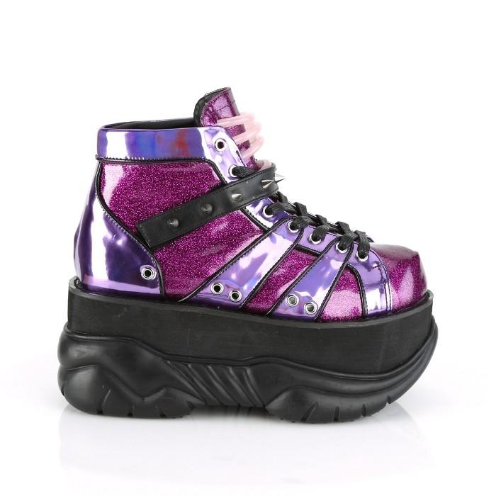 demonia デモニア スニーカー 厚底 7.5 cm ヒール 紫 パープル ホログラム 編み上げ レースアップ 小さいサイズ 大きいサイズ メンズ 厚底靴 シューズ 取寄 | Pleaser | 04