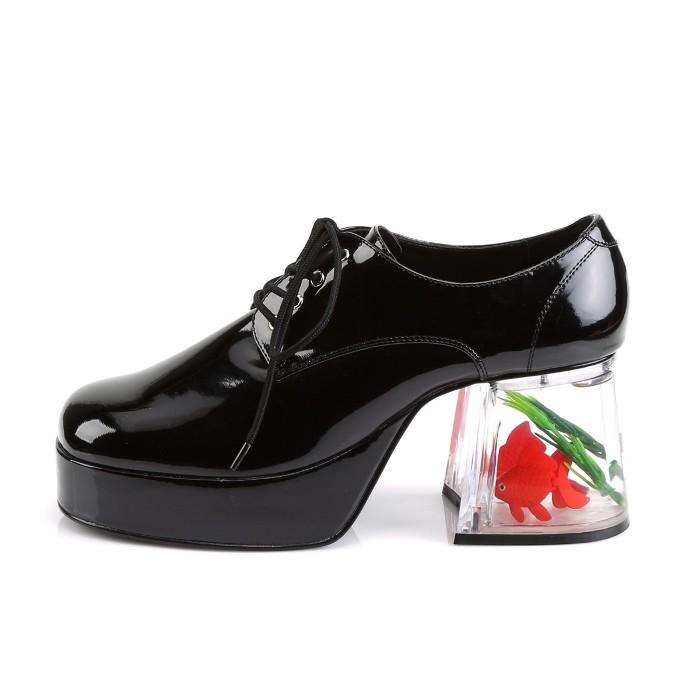 Pleaser プリーザー ローファー パンプス メンズ 9 cm ヒール 黒 ブラック エナメル ブロックヒール 金魚モチーフ レースアップ 厚底 靴 男性 大きいサイズ 取寄 | Pleaser | 02