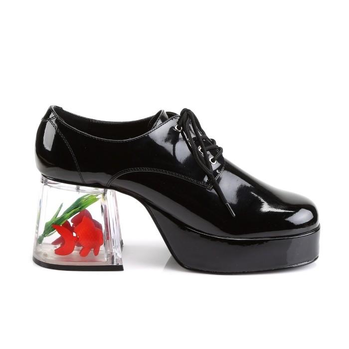 Pleaser プリーザー ローファー パンプス メンズ 9 cm ヒール 黒 ブラック エナメル ブロックヒール 金魚モチーフ レースアップ 厚底 靴 男性 大きいサイズ 取寄 | Pleaser | 04