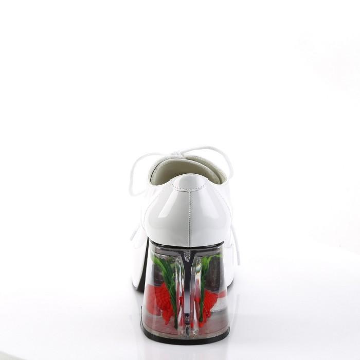 Pleaser プリーザー ローファー パンプス メンズ 9 cm ヒール 白 ホワイト エナメル ブロックヒール 金魚モチーフ レースアップ 厚底 靴 男性 大きいサイズ 取寄 | Pleaser | 03