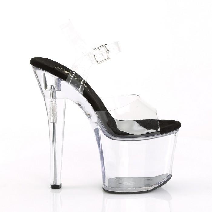 Pleaser プリーザー サンダル 厚底 18 cm ヒール クリアヒール クリア 黒 ブラック 靴 超厚底 アンクルストラップ ハイヒール ピンヒール 大きいサイズ 靴 取寄 | Pleaser | 04