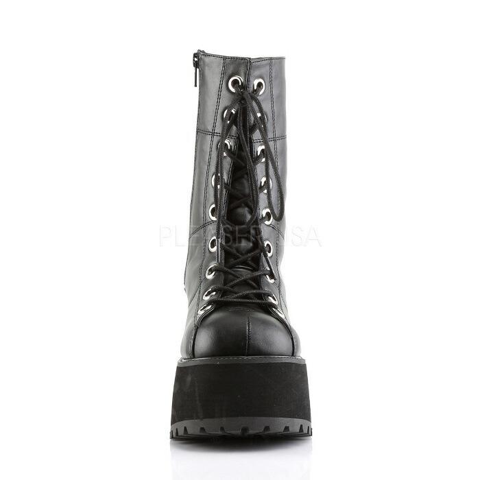 demonia デモニア ショートブーツ 厚底 9.5 cm ヒール 黒 ブラック 合皮 フェイクレザー 編み上げ チャンキーヒール 大きいサイズ 靴 レディース メンズ 取寄 | Pleaser | 01