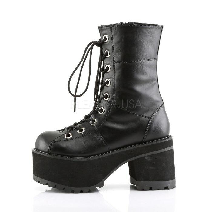 demonia デモニア ショートブーツ 厚底 9.5 cm ヒール 黒 ブラック 合皮 フェイクレザー 編み上げ チャンキーヒール 大きいサイズ 靴 レディース メンズ 取寄 | Pleaser | 02