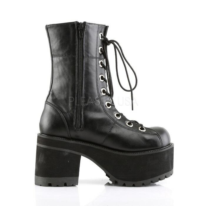 demonia デモニア ショートブーツ 厚底 9.5 cm ヒール 黒 ブラック 合皮 フェイクレザー 編み上げ チャンキーヒール 大きいサイズ 靴 レディース メンズ 取寄 | Pleaser | 04